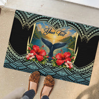 Personalized Masefau American Samoa Whale Rubber Doormat Polynesian Tribal Pattern Tropical Hibiscus