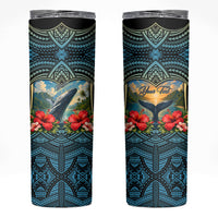 Personalized Masefau American Samoa Whale Skinny Tumbler Polynesian Tribal Pattern Tropical Hibiscus