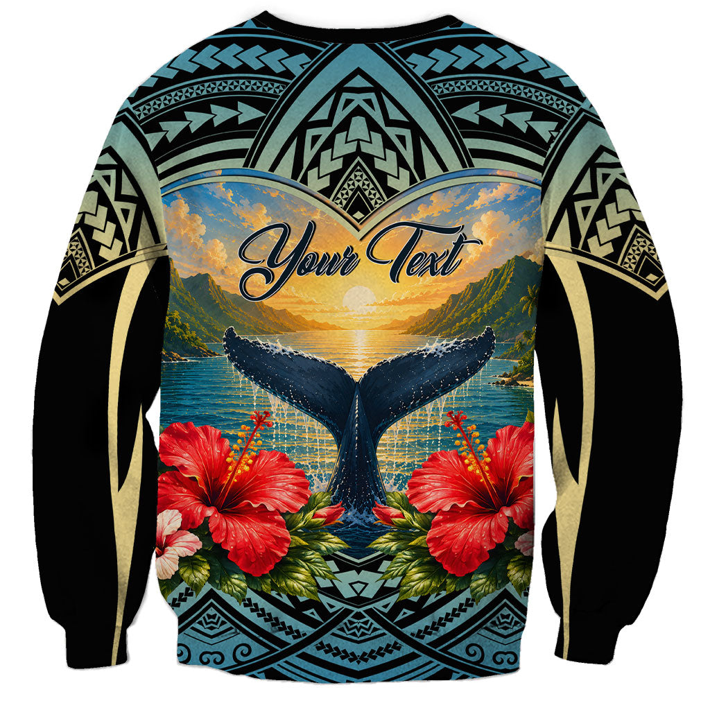 Personalized Masefau American Samoa Whale Sweatshirt Polynesian Tribal Pattern Tropical Hibiscus