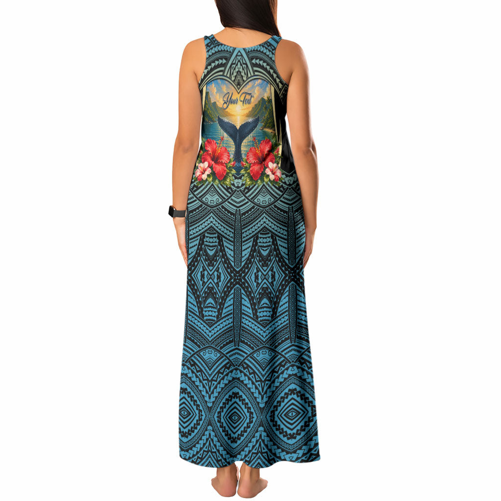 Personalized Masefau American Samoa Whale Tank Maxi Dress Polynesian Tribal Pattern Tropical Hibiscus