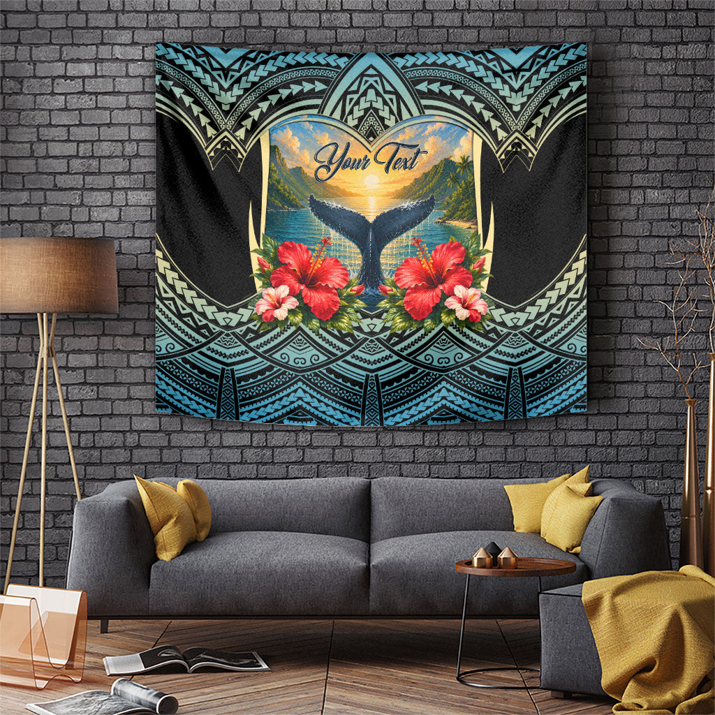Personalized Masefau American Samoa Whale Tapestry Polynesian Tribal Pattern Tropical Hibiscus