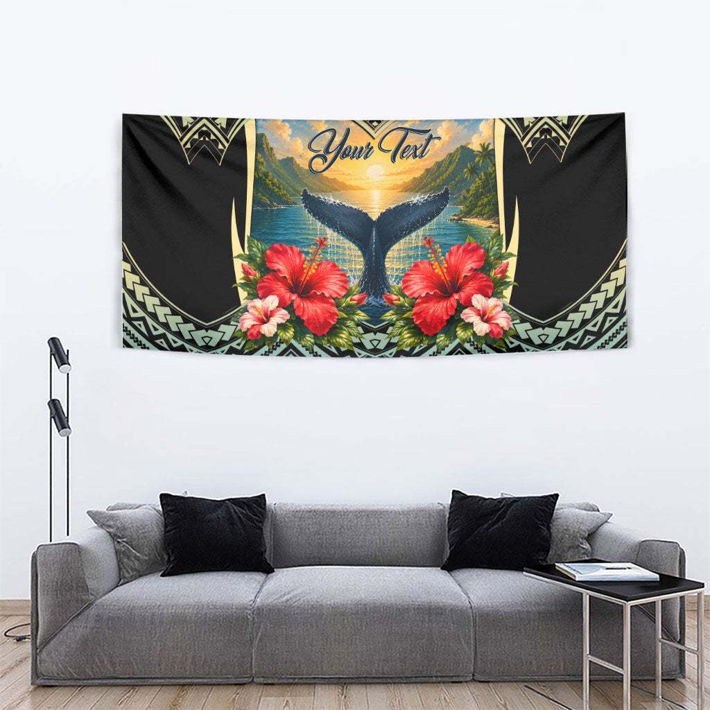 Personalized Masefau American Samoa Whale Tapestry Polynesian Tribal Pattern Tropical Hibiscus