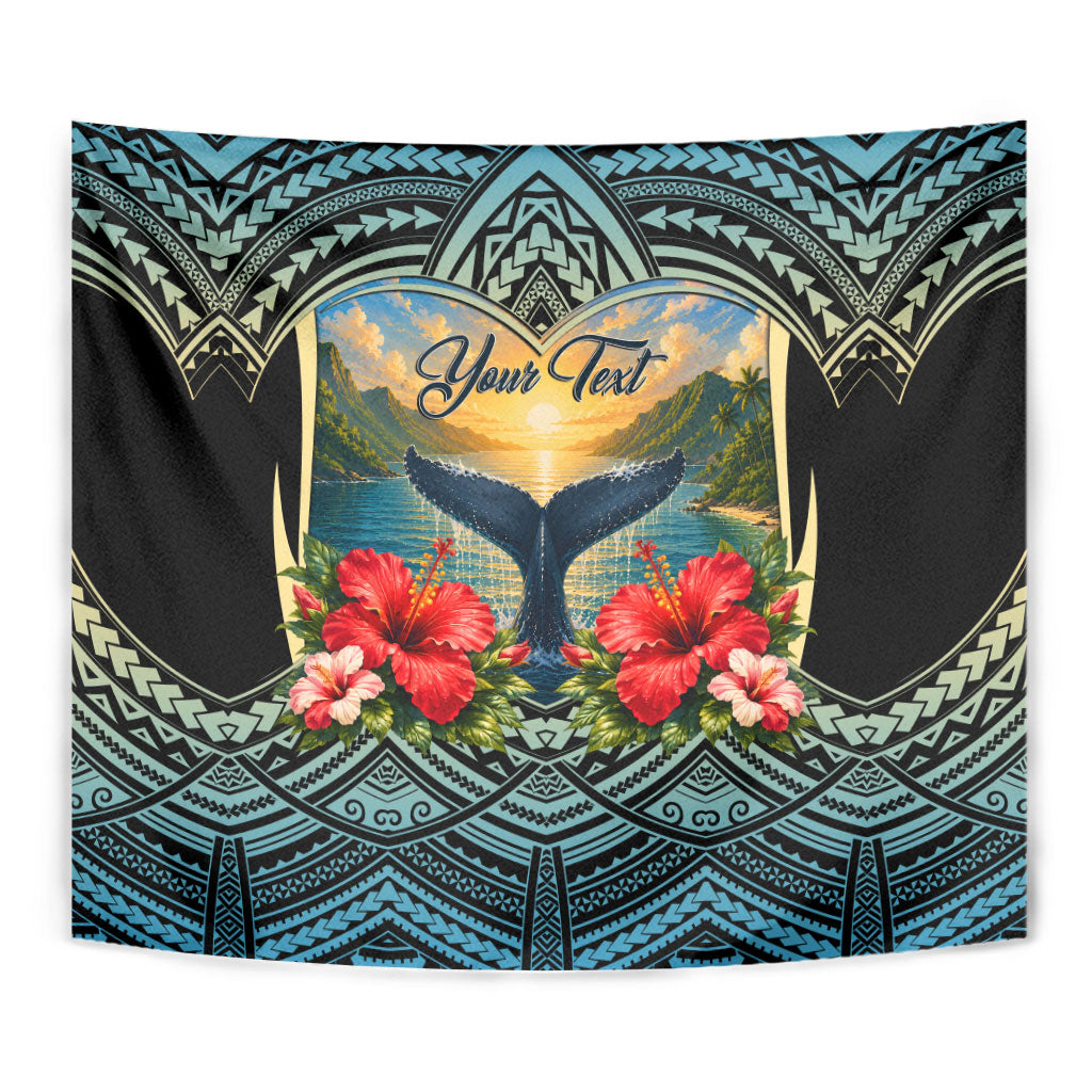Personalized Masefau American Samoa Whale Tapestry Polynesian Tribal Pattern Tropical Hibiscus