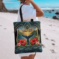 Personalized Masefau American Samoa Whale Tote Bag Polynesian Tribal Pattern Tropical Hibiscus