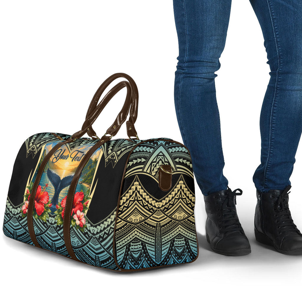 Personalized Masefau American Samoa Whale Travel Bag Polynesian Tribal Pattern Tropical Hibiscus