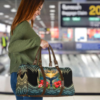 Personalized Masefau American Samoa Whale Travel Bag Polynesian Tribal Pattern Tropical Hibiscus