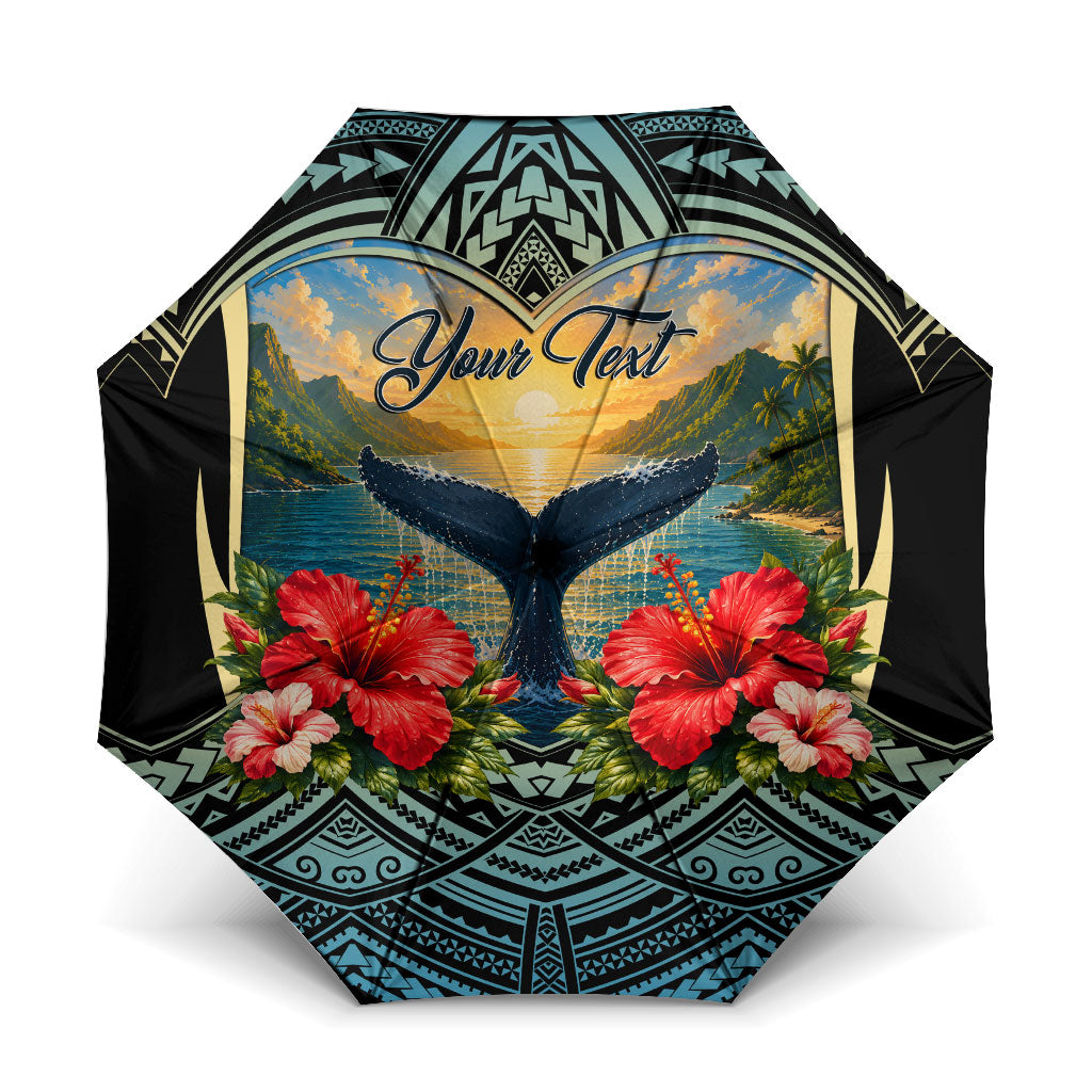 Personalized Masefau American Samoa Whale Umbrella Polynesian Tribal Pattern Tropical Hibiscus