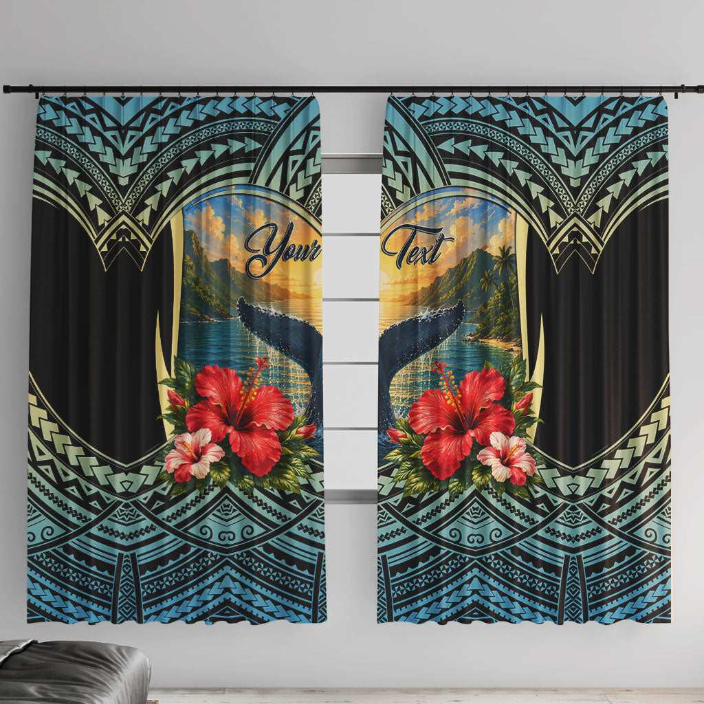 Personalized Masefau American Samoa Whale Window Curtain Polynesian Tribal Pattern Tropical Hibiscus