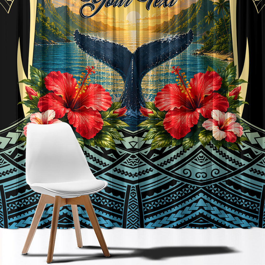 Personalized Masefau American Samoa Whale Window Curtain Polynesian Tribal Pattern Tropical Hibiscus