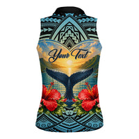 Personalized Masefau American Samoa Whale Women Sleeveless Polo Shirt Polynesian Tribal Pattern Tropical Hibiscus