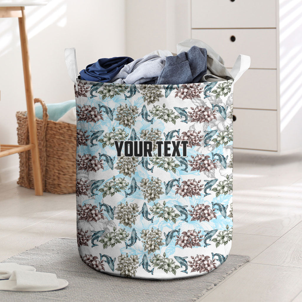 Personalized Masefau American Samoa Laundry Basket Vintage Whale Hibiscus Ocean Waves