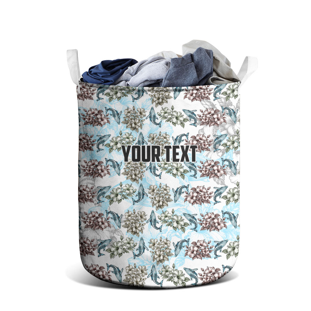 Personalized Masefau American Samoa Laundry Basket Vintage Whale Hibiscus Ocean Waves