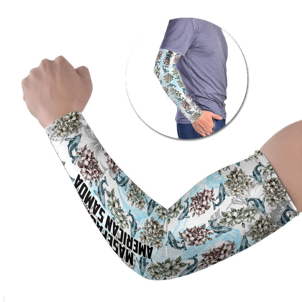 Personalized Masefau American Samoa Arm Sleeves Vintage Whale Hibiscus Ocean Waves