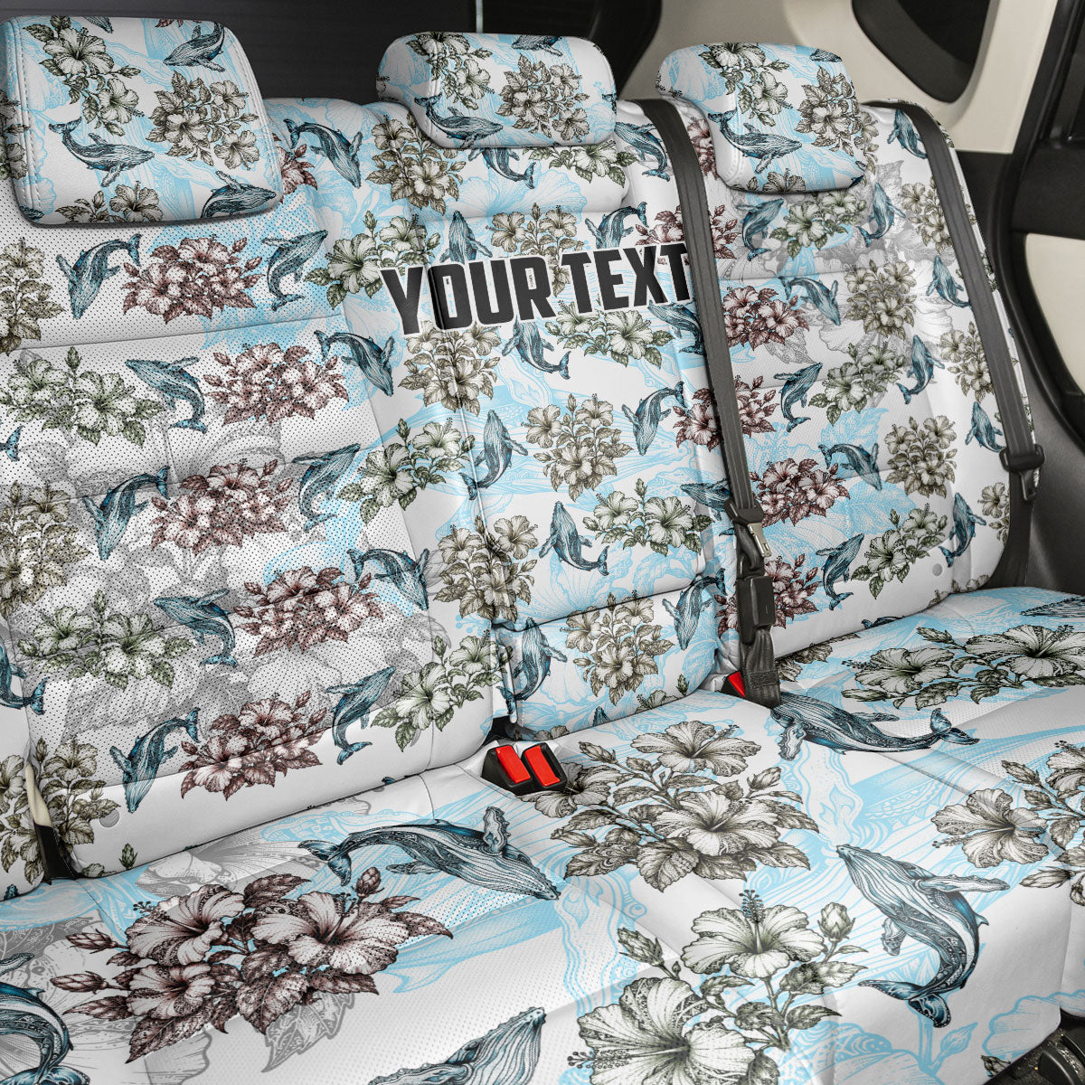 Personalized Masefau American Samoa Back Car Seat Cover Vintage Whale Hibiscus Ocean Waves