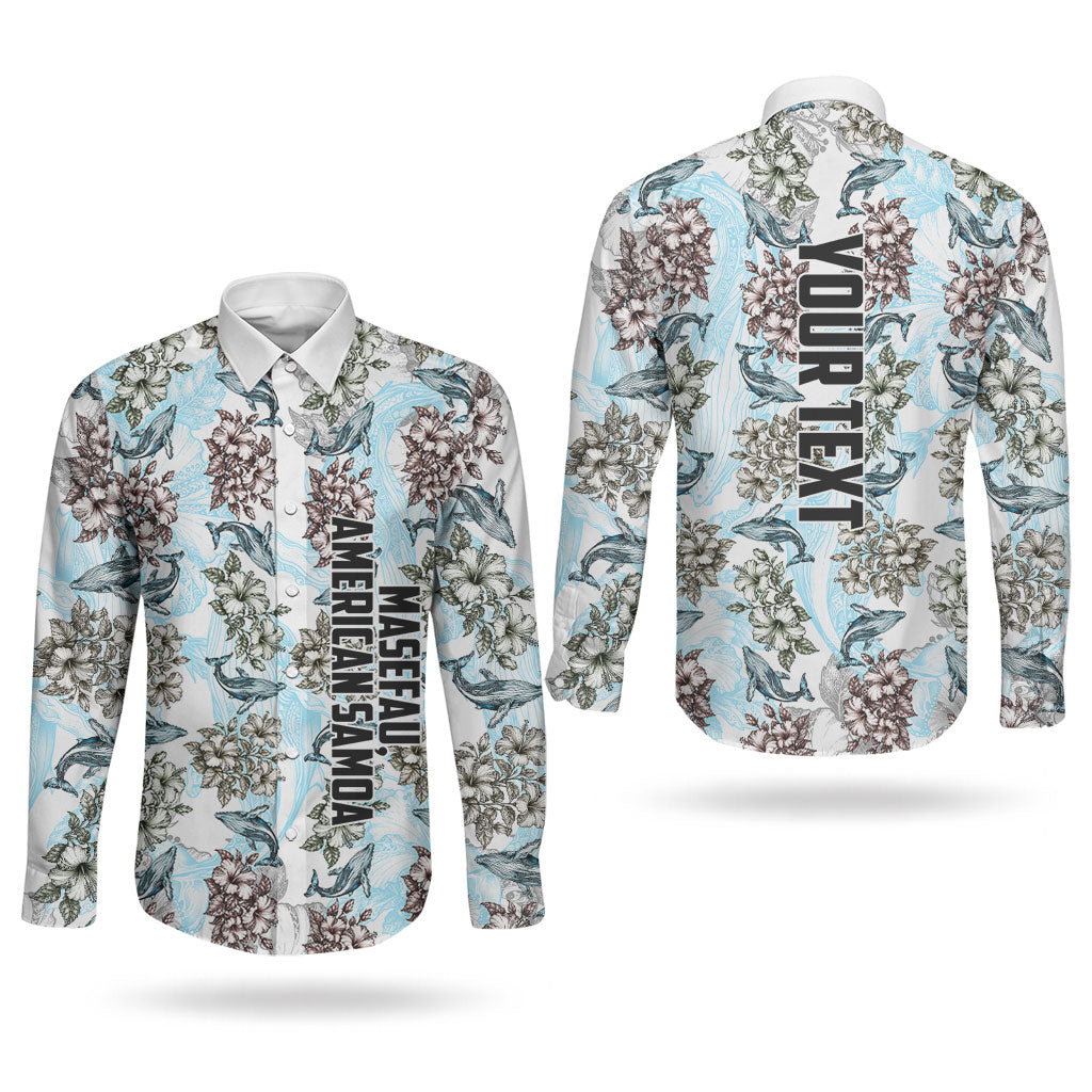 Personalized Masefau American Samoa Couples Matching Mermaid Dress and Long Sleeve Button Shirt Vintage Whale Hibiscus Ocean Waves
