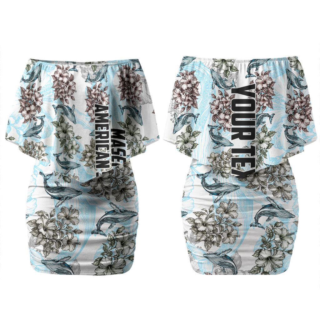 Personalized Masefau American Samoa Couples Matching Off Shoulder Short Dress and Hawaiian Shirt Vintage Whale Hibiscus Ocean Waves