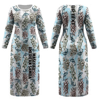 Personalized Masefau American Samoa Family Matching Long Sleeve Bodycon Dress and Hawaiian Shirt Vintage Whale Hibiscus Ocean Waves