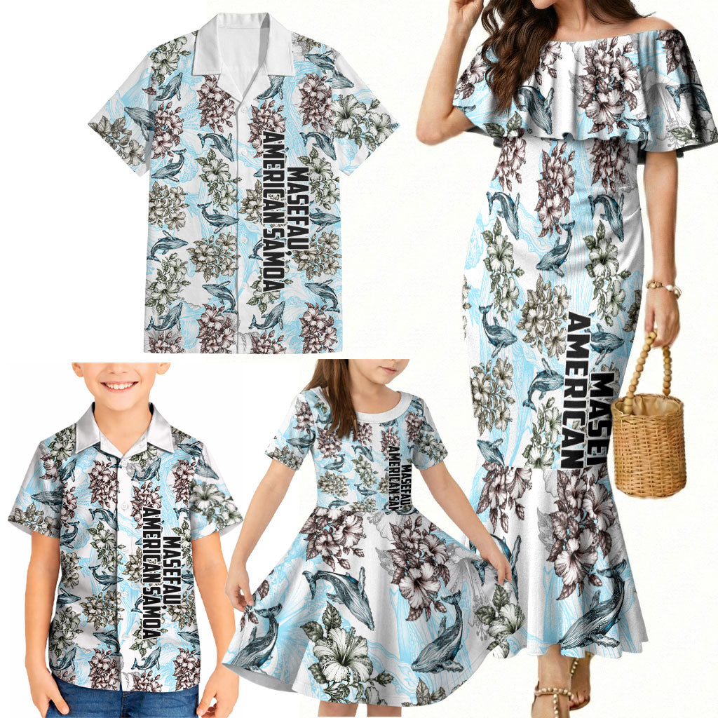Personalized Masefau American Samoa Family Matching Mermaid Dress and Hawaiian Shirt Vintage Whale Hibiscus Ocean Waves
