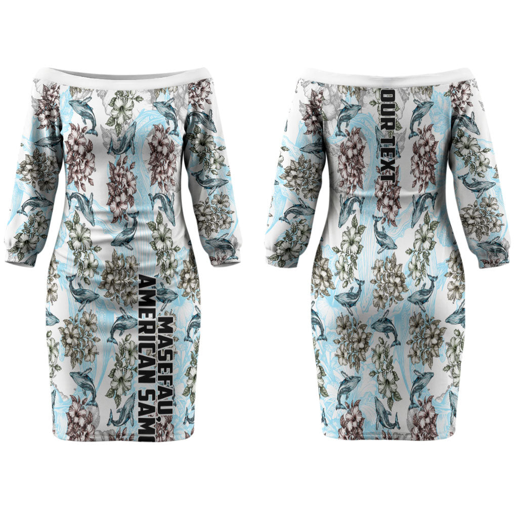 Personalized Masefau American Samoa Family Matching Off The Shoulder Long Sleeve Dress and Hawaiian Shirt Vintage Whale Hibiscus Ocean Waves