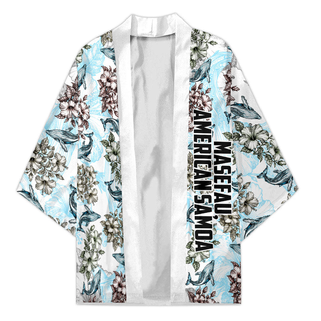 Personalized Masefau American Samoa Kimono Vintage Whale Hibiscus Ocean Waves