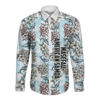 Personalized Masefau American Samoa Long Sleeve Button Shirt Vintage Whale Hibiscus Ocean Waves