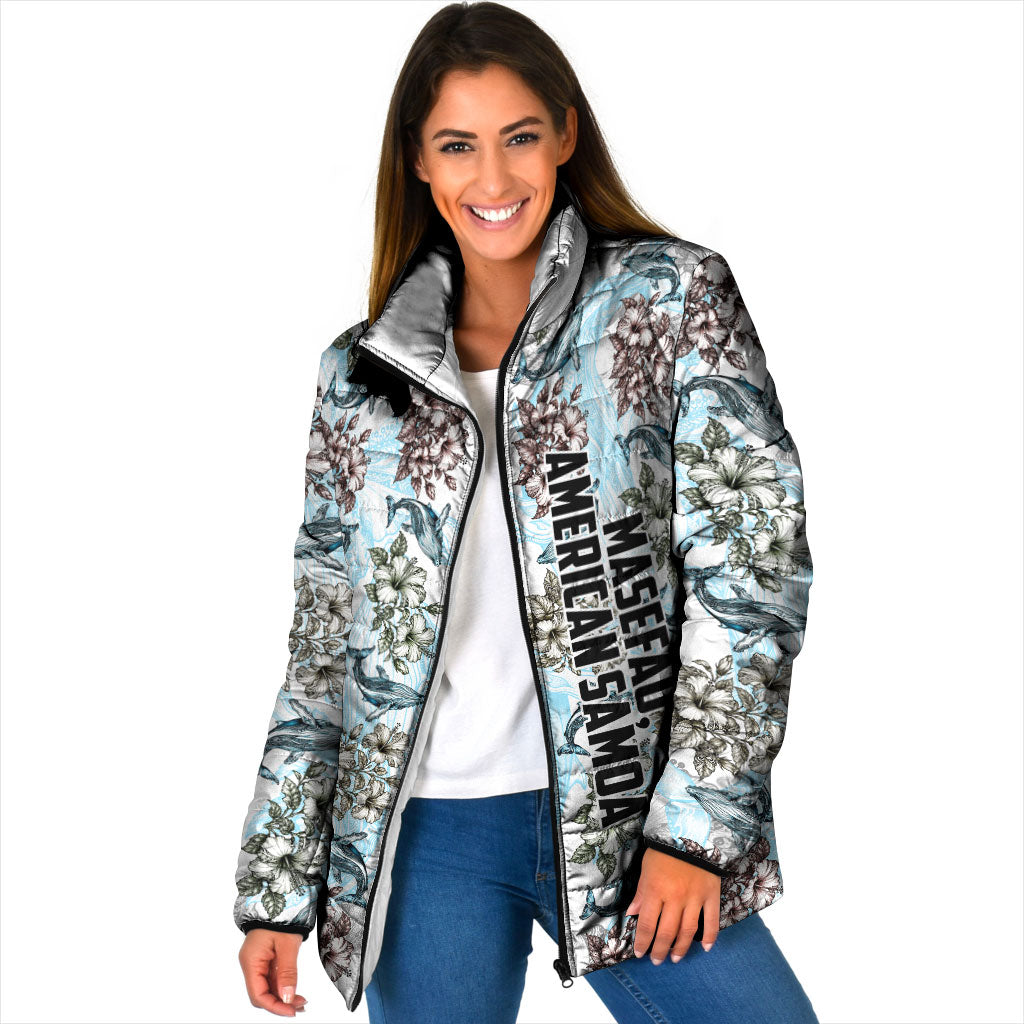 Personalized Masefau American Samoa Padded Jacket Vintage Whale Hibiscus Ocean Waves