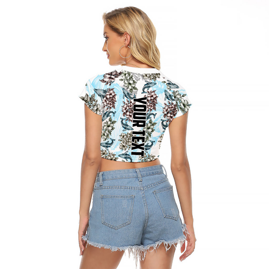 Personalized Masefau American Samoa Raglan Cropped T Shirt Vintage Whale Hibiscus Ocean Waves