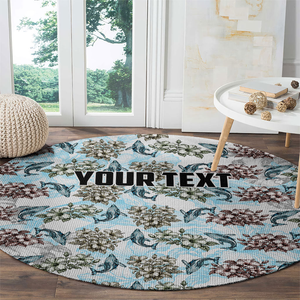 Personalized Masefau American Samoa Round Carpet Vintage Whale Hibiscus Ocean Waves