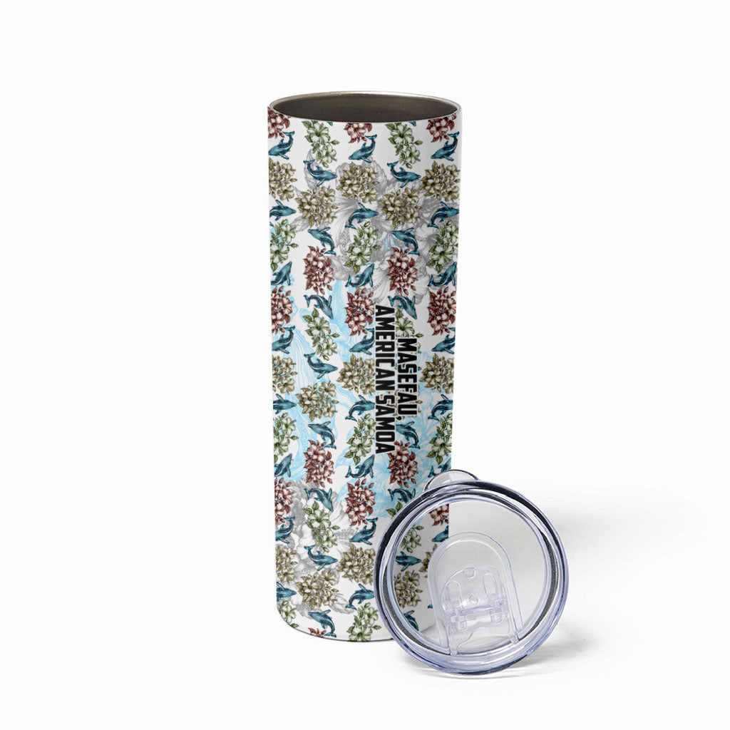 Personalized Masefau American Samoa Skinny Tumbler Vintage Whale Hibiscus Ocean Waves