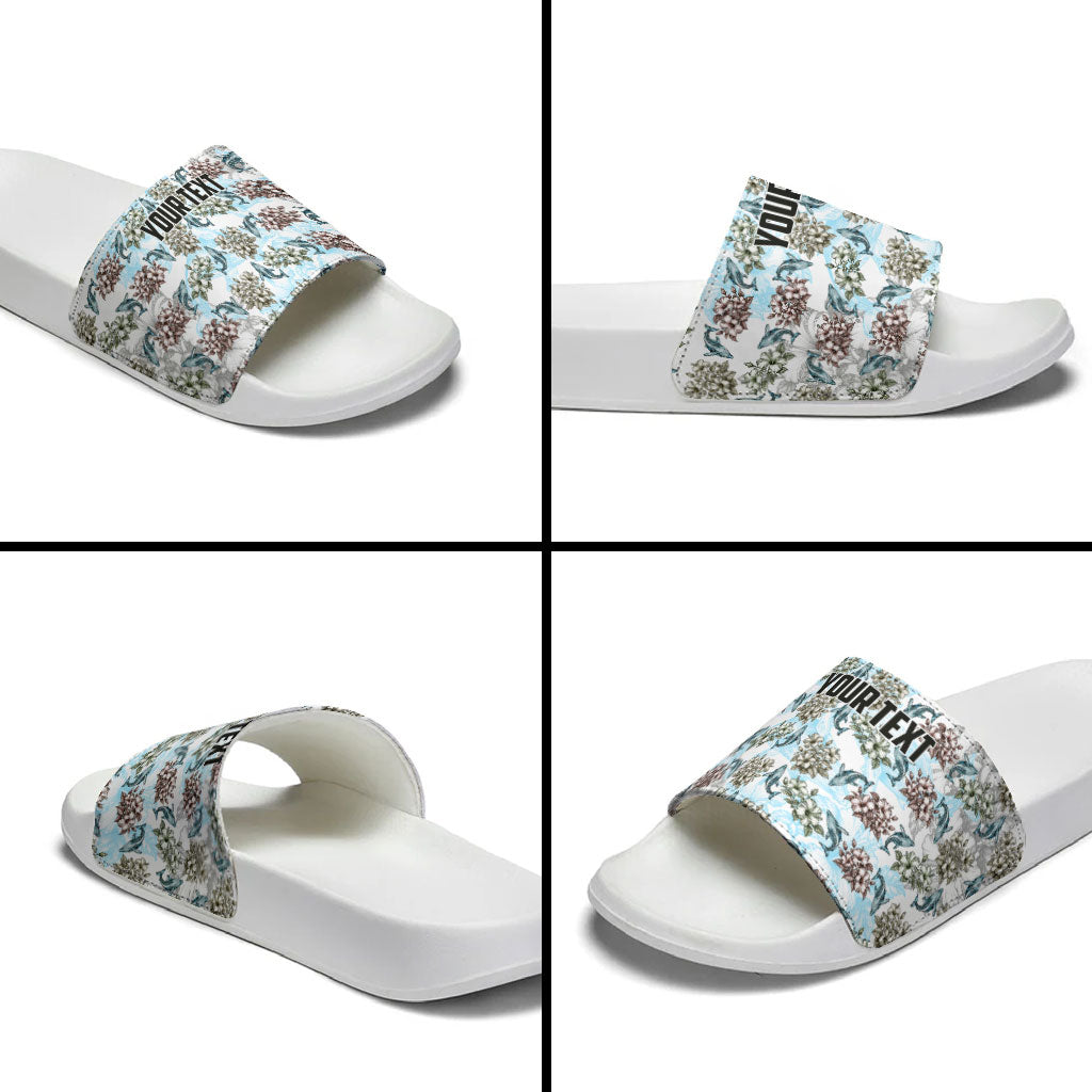 Personalized Masefau American Samoa Slide Sandals Vintage Whale Hibiscus Ocean Waves