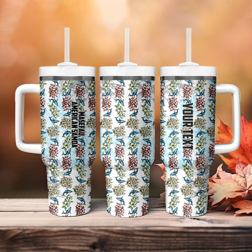 Personalized Masefau American Samoa Tumbler With Handle Vintage Whale Hibiscus Ocean Waves