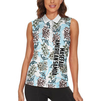 Personalized Masefau American Samoa Women Sleeveless Polo Shirt Vintage Whale Hibiscus Ocean Waves