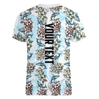 Personalized Masefau American Samoa Women V-Neck T-Shirt Vintage Whale Hibiscus Ocean Waves