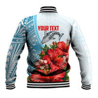 Personalized American Samoa Masefau Baseball Jacket Hibiscus Tropical Floral Whale Polynesian Tribal Pattern