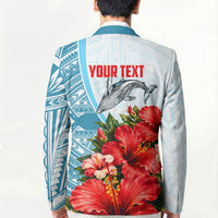 Personalized American Samoa Masefau Blazer Hibiscus Tropical Floral Whale Polynesian Tribal Pattern
