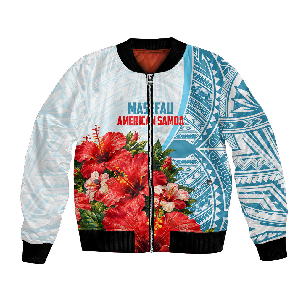 Personalized American Samoa Masefau Bomber Jacket Hibiscus Tropical Floral Whale Polynesian Tribal Pattern