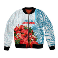 Personalized American Samoa Masefau Bomber Jacket Hibiscus Tropical Floral Whale Polynesian Tribal Pattern