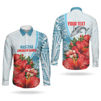 Personalized American Samoa Masefau Couples Matching Long Sleeve Bodycon Dress and Long Sleeve Button Shirt Hibiscus Tropical Floral Whale Polynesian Tribal Pattern