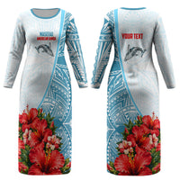 Personalized American Samoa Masefau Couples Matching Long Sleeve Bodycon Dress and Long Sleeve Button Shirt Hibiscus Tropical Floral Whale Polynesian Tribal Pattern