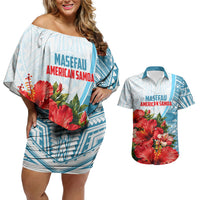 Personalized American Samoa Masefau Couples Matching Off Shoulder Short Dress and Hawaiian Shirt Hibiscus Tropical Floral Whale Polynesian Tribal Pattern