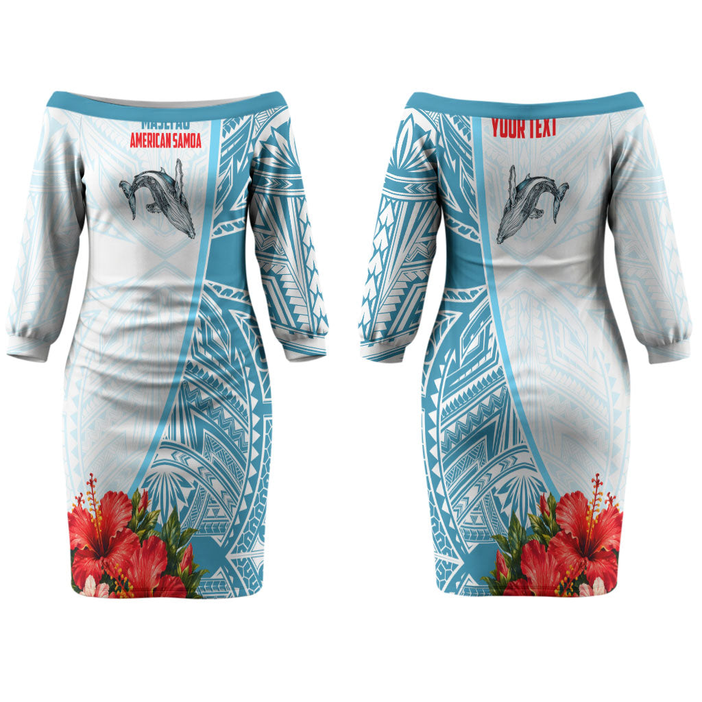 Personalized American Samoa Masefau Couples Matching Off The Shoulder Long Sleeve Dress and Long Sleeve Button Shirt Hibiscus Tropical Floral Whale Polynesian Tribal Pattern