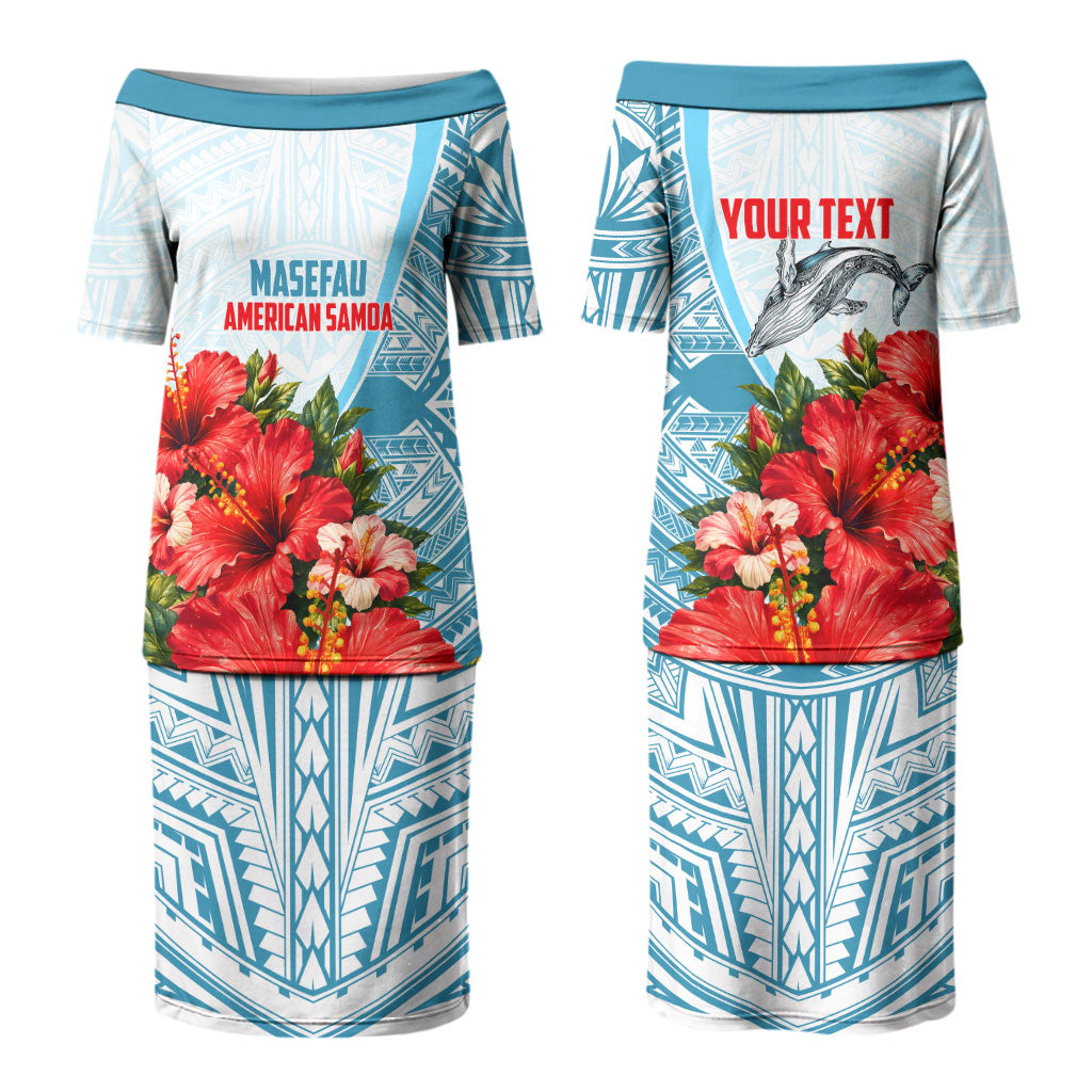 Personalized American Samoa Masefau Couples Matching Puletasi and Long Sleeve Button Shirt Hibiscus Tropical Floral Whale Polynesian Tribal Pattern