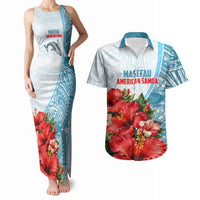 Personalized American Samoa Masefau Couples Matching Tank Maxi Dress and Hawaiian Shirt Hibiscus Tropical Floral Whale Polynesian Tribal Pattern