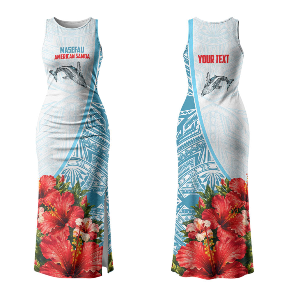 Personalized American Samoa Masefau Couples Matching Tank Maxi Dress and Long Sleeve Button Shirt Hibiscus Tropical Floral Whale Polynesian Tribal Pattern