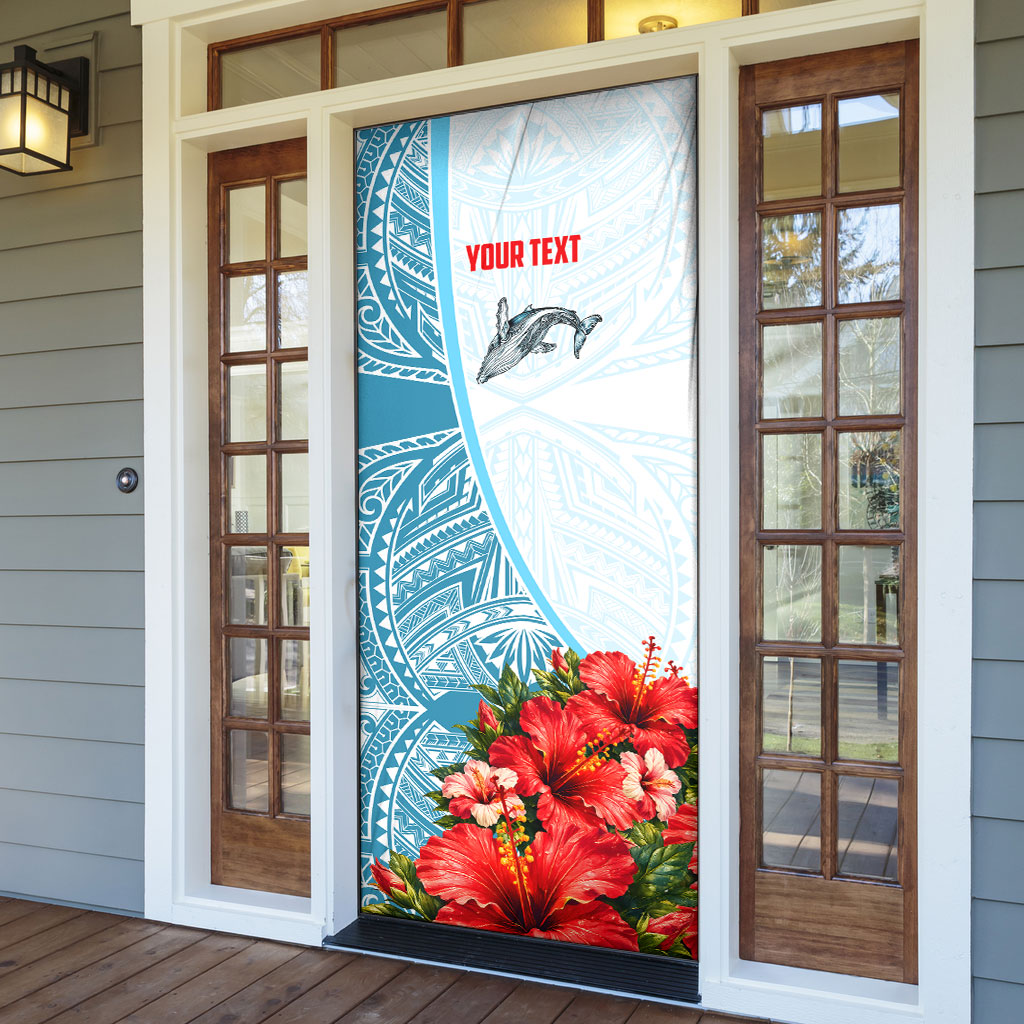 Personalized American Samoa Masefau Door Cover Hibiscus Tropical Floral Whale Polynesian Tribal Pattern