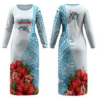 Personalized American Samoa Masefau Family Matching Long Sleeve Bodycon Dress and Hawaiian Shirt Hibiscus Tropical Floral Whale Polynesian Tribal Pattern