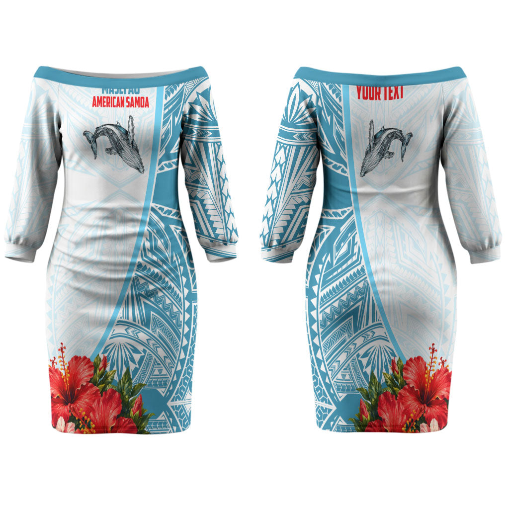 Personalized American Samoa Masefau Family Matching Off The Shoulder Long Sleeve Dress and Hawaiian Shirt Hibiscus Tropical Floral Whale Polynesian Tribal Pattern