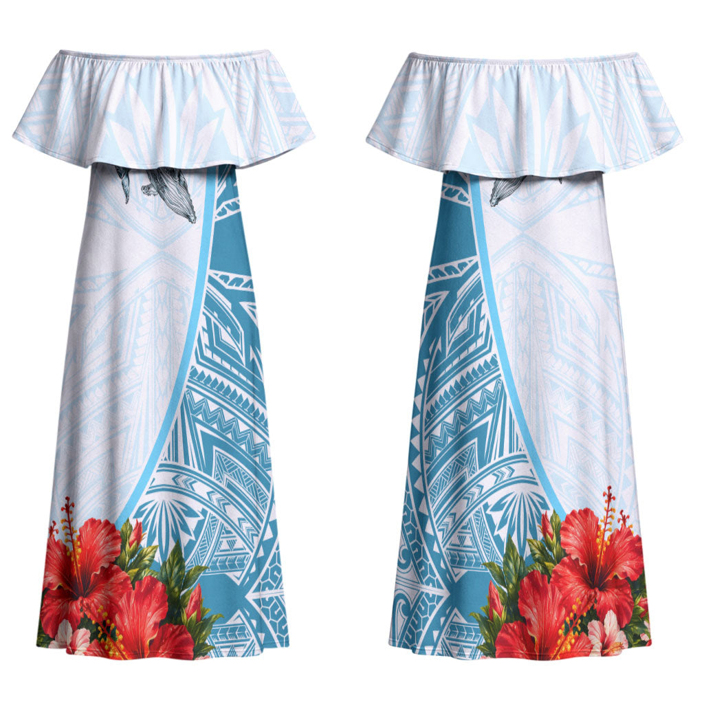 Personalized American Samoa Masefau Family Matching Off Shoulder Maxi Dress and Hawaiian Shirt Hibiscus Tropical Floral Whale Polynesian Tribal Pattern