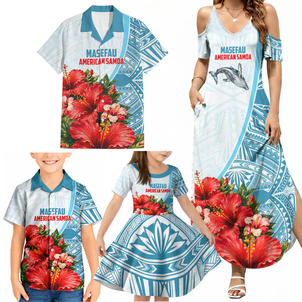 Personalized American Samoa Masefau Family Matching Summer Maxi Dress and Hawaiian Shirt Hibiscus Tropical Floral Whale Polynesian Tribal Pattern