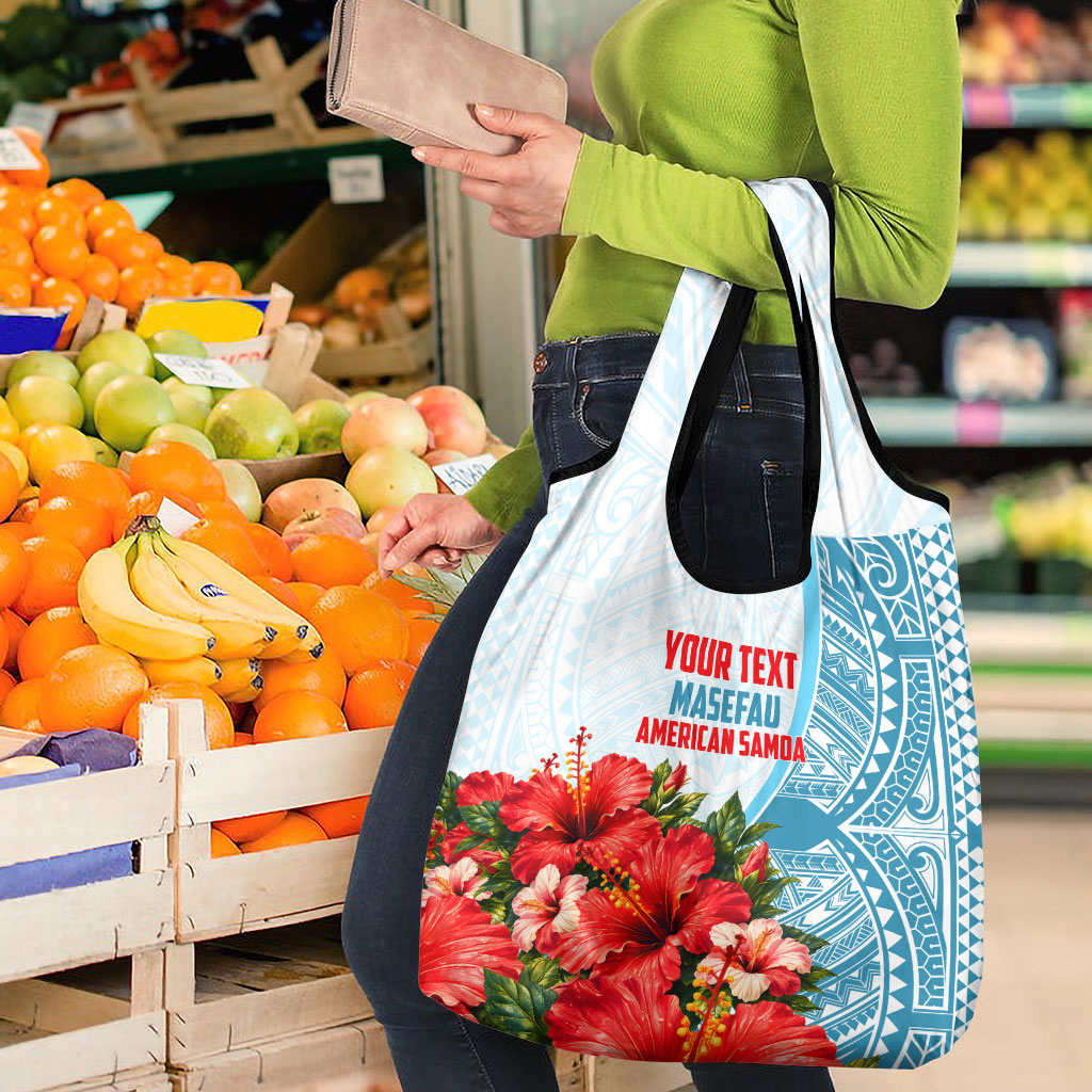 Personalized American Samoa Masefau Grocery Bag Hibiscus Tropical Floral Whale Polynesian Tribal Pattern